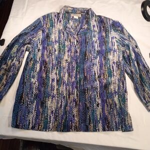 1990s Women's Donnkenney Blue Patterned  Button Down Blouse